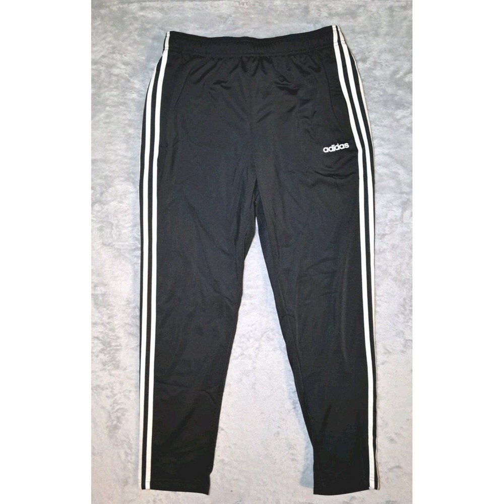 Adidas Sweatpants Track Pants 3 Stripes Straight Leg Sports Gym Run Black Large